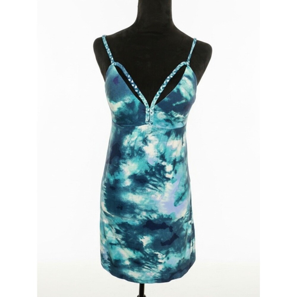 Planet Gold Blue Tie-Dye Dress Size Small Stretchy Beach Boho Bodycon Feminine